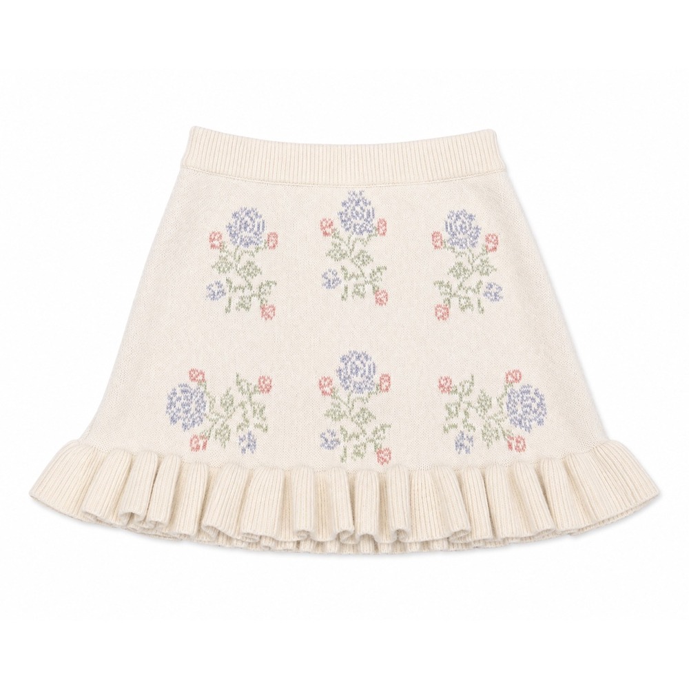 Mable Cream Floral Rose Knit Ruffle Mini Skirt Women's Size Medium